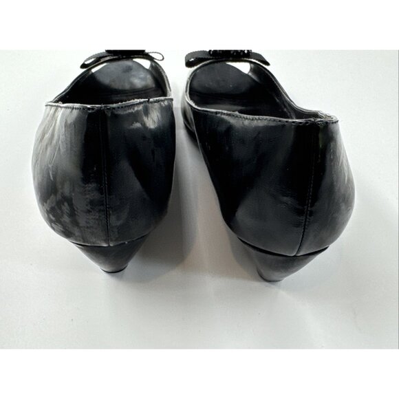 Wedge Peep Toe Shoes Womens 7.5 Black Bling Bow Wedge Heel Slip On Utah - Picture 9 of 11